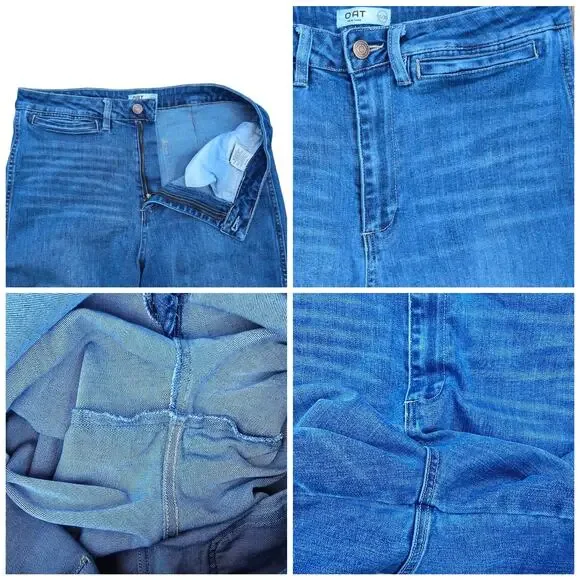 Wide Leg Crop Jeans OAT New York Size 10/30 High Rise Medium Wash Stretch Denim - Picture 7 of 11